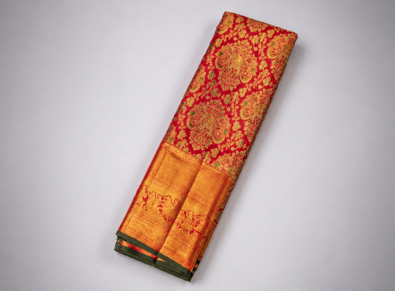 EVWAAH Indigo Sage Geometric Architectural Ajrakh Saree